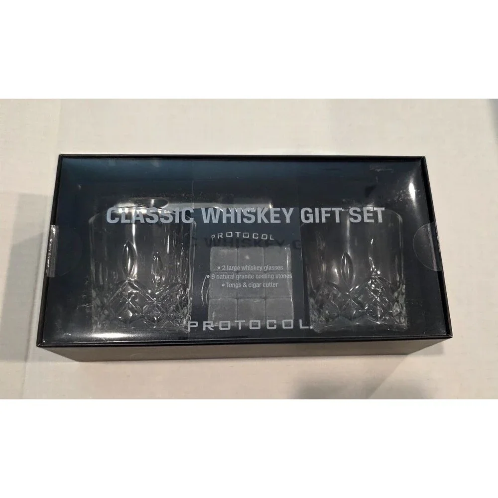 Whiskey Gift Set 2 Glasses, Stones, Tongs and Cigar Cutter - NEW